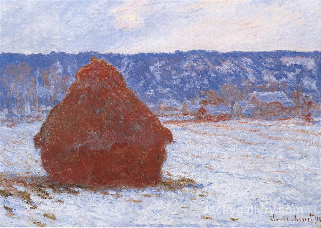 Grainstack in Overcast Weather, Snow Effect by Claude Monet paintings reproduction